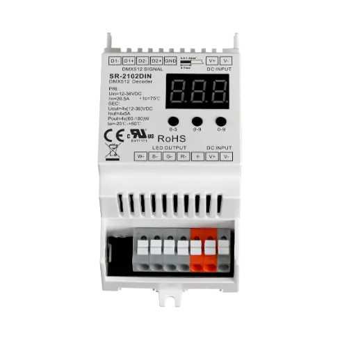 [DMXD-4C-SD-DIN-WH] DMX512 Decoder - 4 Channels - DIN Rail